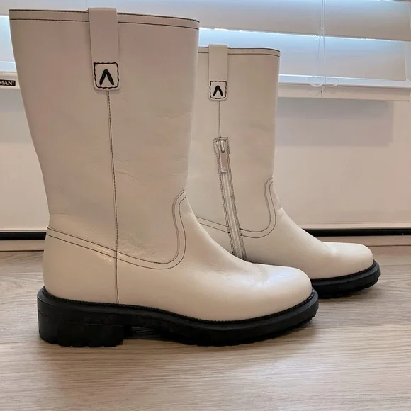 Aquatalia Lilah Leather Mid-Calf Boots Cream 7 - Picture 8 of 15